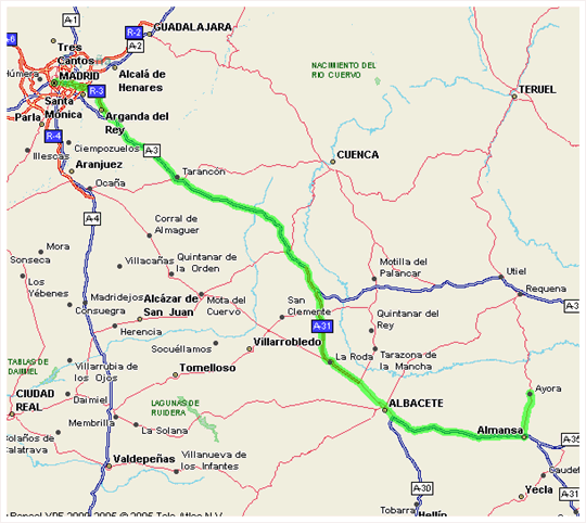 Map of like coming from Madrid Ayora